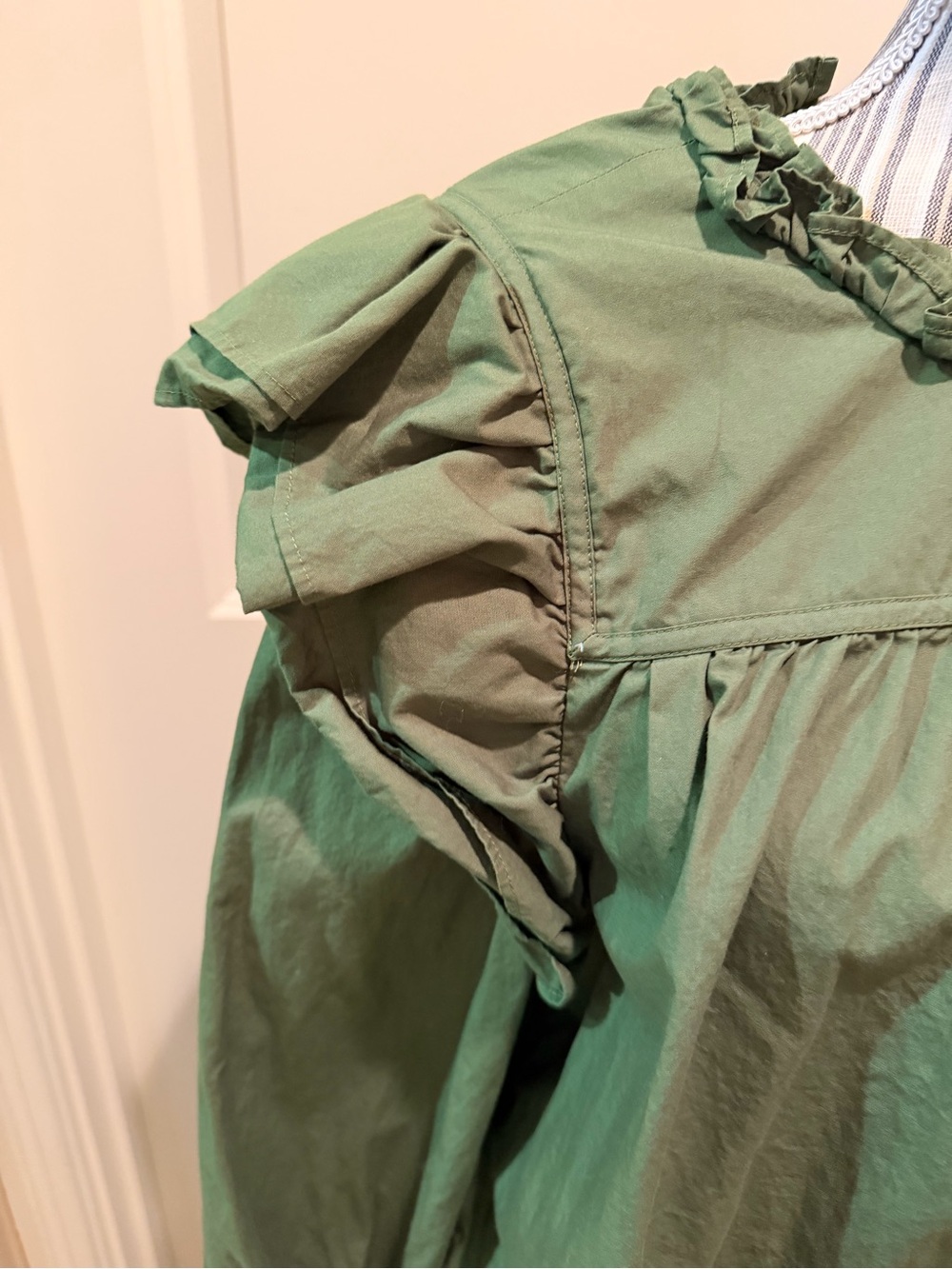 crown & ivy Olive Green Ruffle Yoke Blouse cotton - Picture 2 of 7